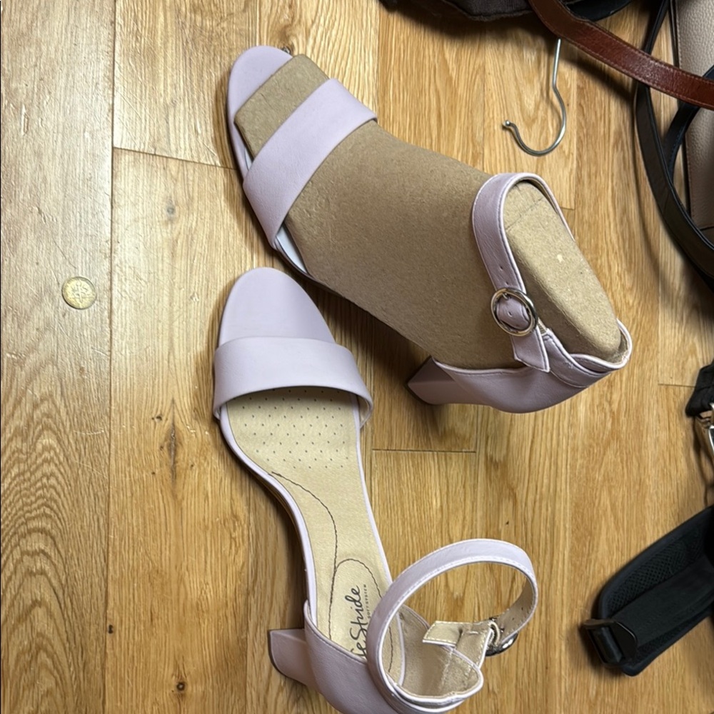 New Life Stride Purple Heels with Block Heel and Ankle Strap